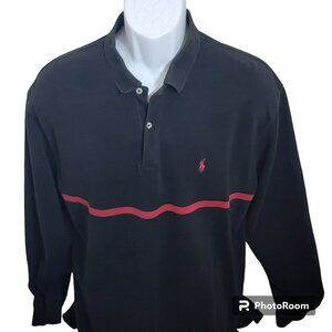 Polo Ralph Lauren Polo Shirt, Men XL, Black w/Red Stripe & Pony Logo,Cotton, EUC